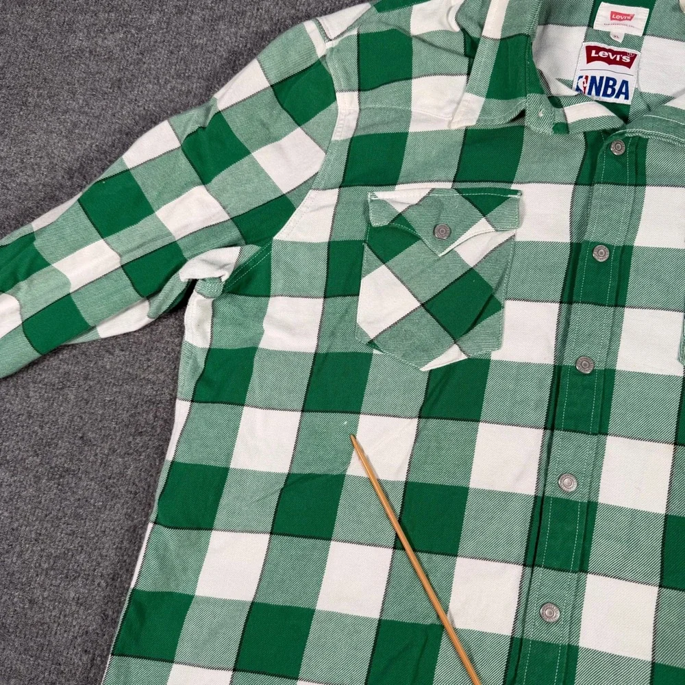 Levis x NBA Boston Celtics Western Flannel Shirt Green Plaid Mens XL #4433